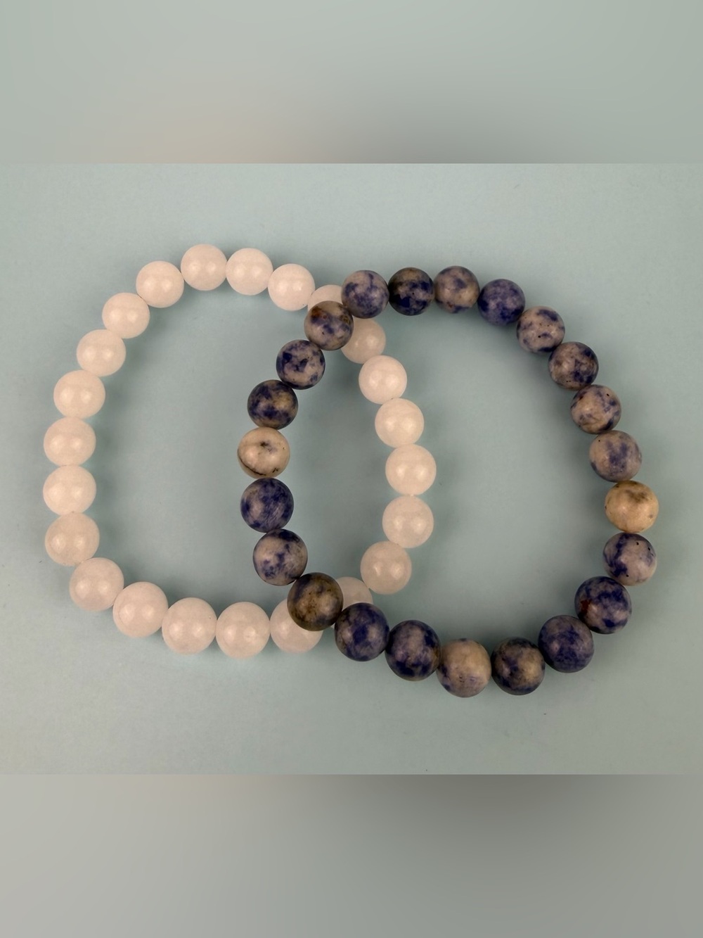 Natural Sodalite & Milky Quartz Gemstone Bead Stacking Bracelet Set